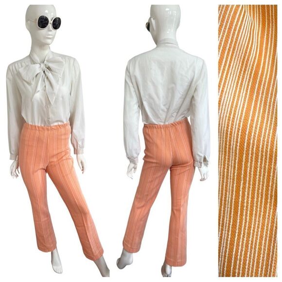 Groovy 1960s / 1970s Vintage One of a Kind Orange Textured Stripe Ankle Pants - Picture 1 of 9